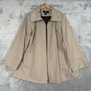 Calvin Klein XL Tan Hooded Rain Jacket Trench Funnel Neck Clean Girl Aesthetic